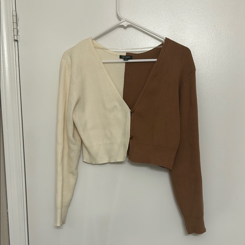 Two-Tone Cream and Brown Sweater